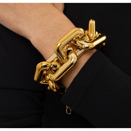 Hip Hop Chunky Thick Miami Curb Cuban Bracelets Bangles Punk Metal Gold Color Rope Chain Men Bracelet Jewelry Gift