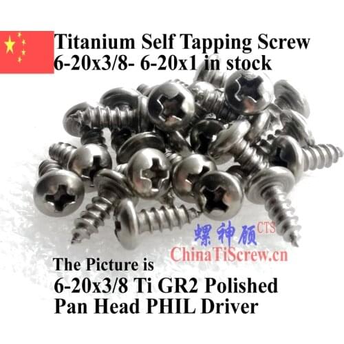 Pan Head 6-20 Self Tapping Titanium screw 6-20x3/8 6-20x1/2 6-20x5/8 6-20x3/4 6-20x1 PHIL Driver Ti GR2
