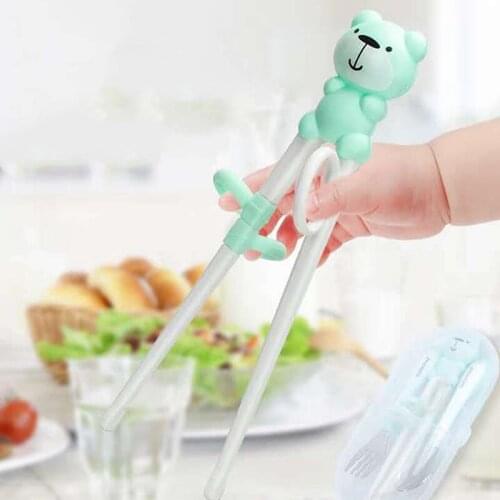 Baby Chopsticks+Spoon+Fork Feeding Food Tableware Set Cartoon Bear Kids Early Eating Dinnerware Training Set