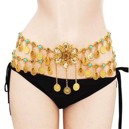 European And American Fashion New Diamond Coin Tassel Waist Chain Beach Casual Belly Dance Water Drop Body Chain Girls Golden