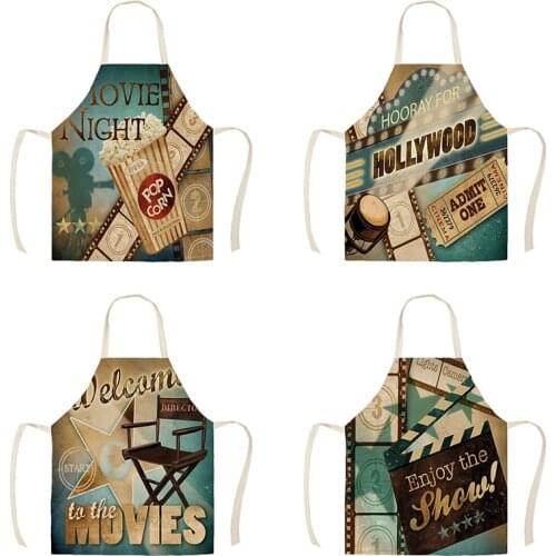 Vintage Movie Picture Series Cotton Linen Aprons for Kitchen 53*65cm Home Cooking Baking Cleaning Accessories WQT17