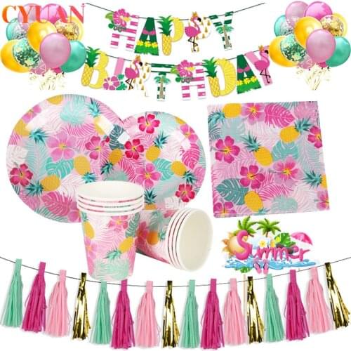 Flamingo Luau Hawaii Party Decoration Balloon Garland Paper Plate Hawaiian Birthday Party Supplies Summer Wedding Tropical Decor