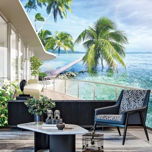 Palm Tree Beach Balcony Background Wallpapers for Living Room Bed Removable Murals 3d Wall Panel Pvc Papers Contact Home Decor