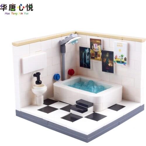 MOC City Scene A Bathroom Bathtub Sink Shower Kid Gift Building Block Educational Toy Toys & Hobbie Accessorie Cities Room Model