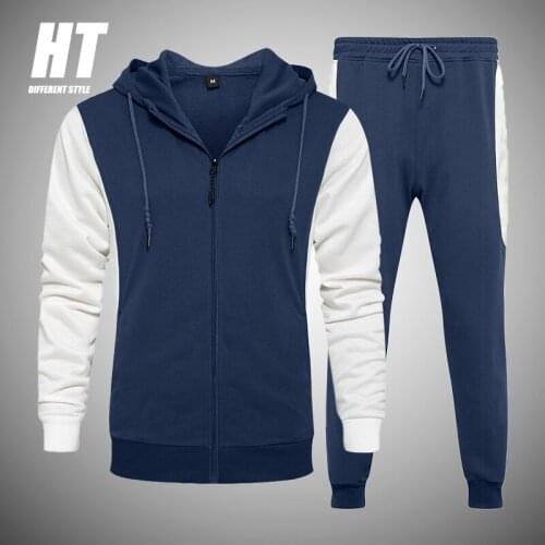 New Men 2 Pieces Tracksuit Mens Sets Hooded Zipper Sweatshirt+Sweatpants Casual Autumn Winter Sports Running Sweatsuit Male Set