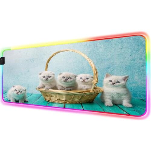Cute Cat Mouse Pad RGB Large Desktop Pad LED Color Light with USB Computer Keyboard Game Play Pad Mause Carpet XL Game Mouse Pad