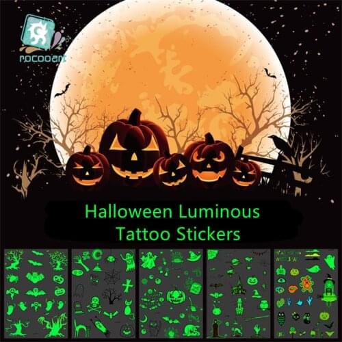 Lovely Halloween Luminous Body Art Water Transfer Waterproof Temporary Tattoo Sticker For Women Men Makeup Party Fake Tattoos