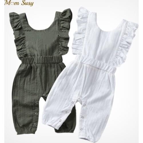 Fashion Baby Boy Girl Cotton Romper Ruffle Infant Toddler Striped Jumpsuit Summer Strappy Onesies Baby Clothes 0-2Y