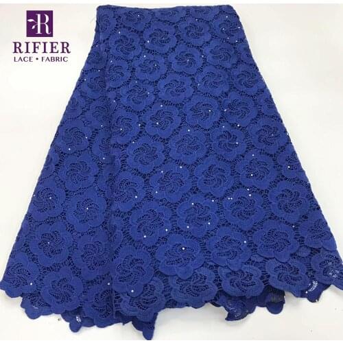 Fashion Style Flower Printing Milk Stones Fabric For Elegant Women Wedding Dress In Royal Blue Water Soluble Hollow Out Material