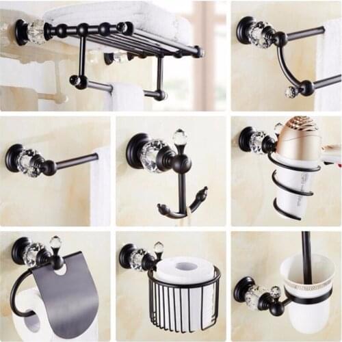 Bathroom Hardware Set Crystal and Brass Towel Rack Paper Holder Towel Bar Corner Shelf Toilet Brush holder Bathroom Accessories