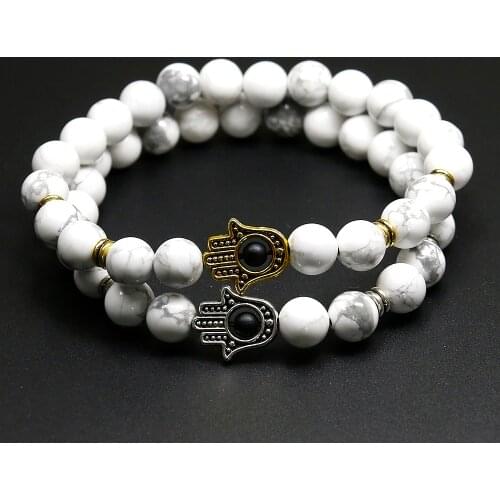 New Arrival Jewelry 8mm Beaded Natural White Howlite Stone Beads Bracelet, Turkey Palm Women Jewelry Yoga Braclets for Men
