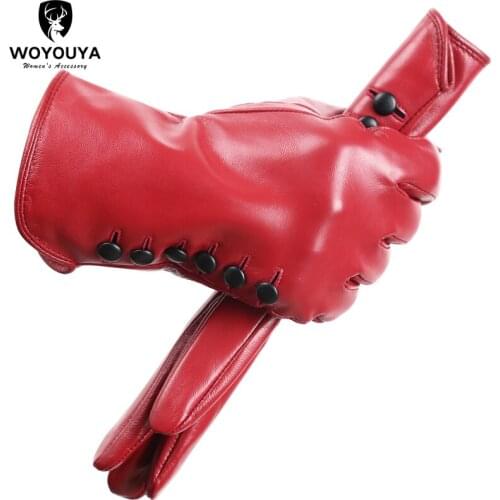 New high-end Womens sheepskin gloves winter warmth plus velvet short thin touch screen driving female color leather gloves-2011