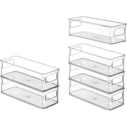 Refrigerator Organizer Bins, Clear Stackable Plastic Food Storage Rack with Handles for Pantry, Kitchen