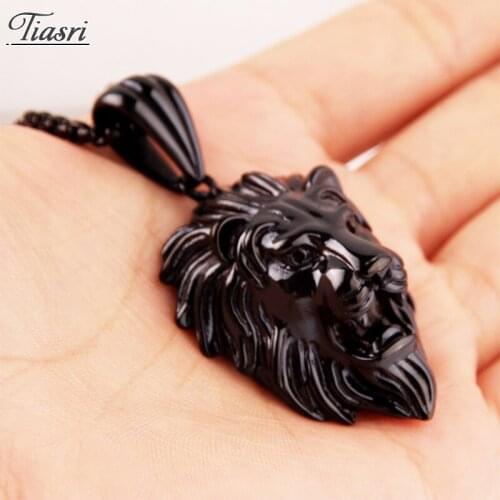 Tiasri Black Man Necklace on the Neck Heavy Lion Head Pendant Choker Steampunk Style Jewelry Friends Gifts Box Chain Wholesale