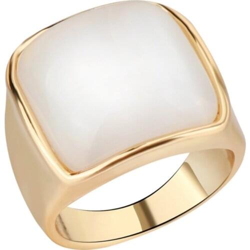 Simple Style Light Yellow Gold Color Geometric White Cat Eye Stone Finger Ring for Party Gift Jewelry