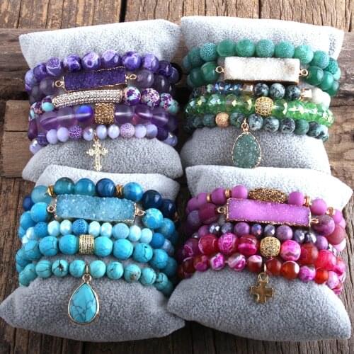 RH Fashion Designer Boho Beaded Bracelet Natural Stone Crystal 5pc Bracelets Sets For Women Jewelry Gift