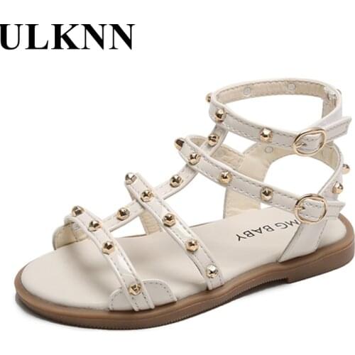 ULKNN Childrens Sandals Girls Summer 2021 New Baby Soft-soled Shoes Little Girl Princess Sandals Girls Rivet Roman Shoes