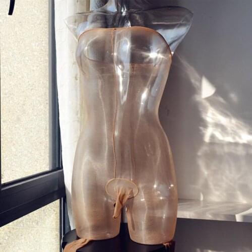 Sexy Lingerie Men Sissy Oil Glossy Ultra Thin Sheer 1D Strapless Open Crotch Penis Sheath Fetish Bodysuit Body Stocking Jumpsuit
