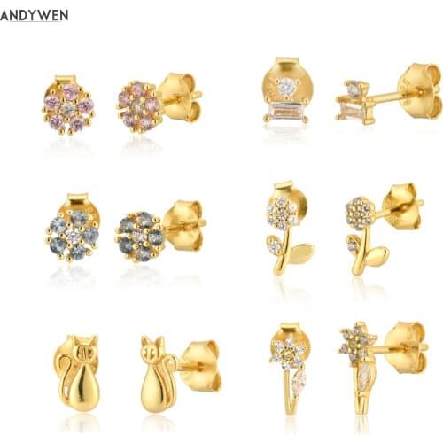 ANDYWEN 925 Sterling Silver Colorful Flower Mini Small Stud Earring Blossom European Fashion Fine Jewelry For 2020 Piercing Clip