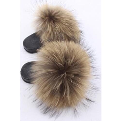 Kids Real Fox Hair Slippers 2020 Casual Plush Furry Real Fur Slippers Boys Slides Summer Shoes Girls Flip Flops Child Sandals