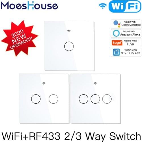 NEW Upgraded WiFi Smart RF433 Touch Switch 2/3 Way Smart Life/Tuya App Control,Alexa Google Home Voice Control 1/2/3 Gang