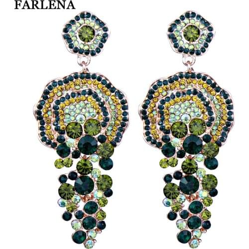FARLENA Jewelry Luxury Full Rhinestones Large Tassel Earrings for Women Wedding Party Accessory Long Crystal Earrings