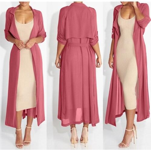 Women Chiffon Blouse Long Shirt 2017 New Summer Autumn Casual Full Sleeve Turn-Down Collar Cardigan Blouses Shirts With Sashes