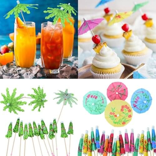 20/50pcs Mini Coconut Tree Paper Umbrella Cocktail Drink Fruit Cake Decoration Sticks Hawaiian Party Favor Bar Summer Home Decor