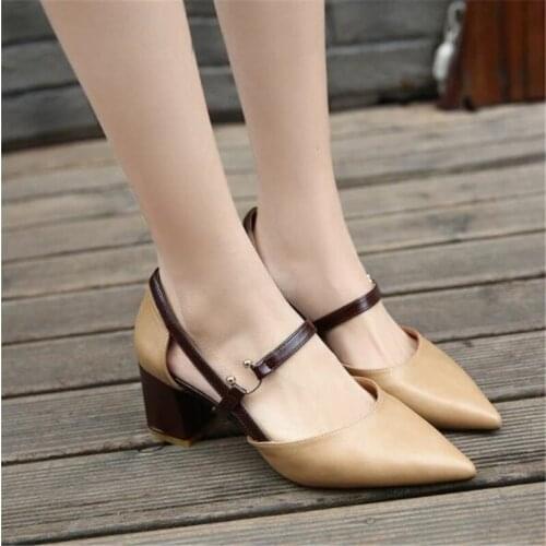 2019 spring hollow coarse sandals high-heeled shallow mouth pointed pumps shoes women Female sexy high heels large size mujer