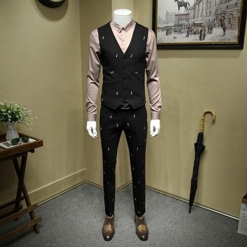 Top Quality New Mens Personality Embroidery Men Suit Formal Evening Wear Outfits Wedding Dress 3pcs Set Big Size Terno Masculino