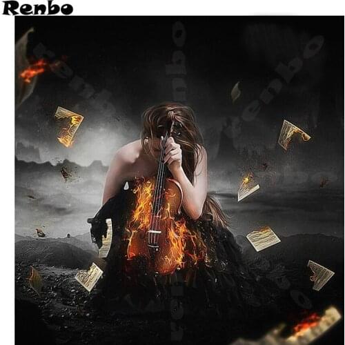 5d diy diamond painting cross stitch woman with fire violin diamond embroidery sale diamond mosaic picture wall stickers decor