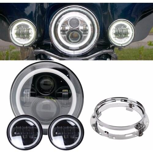 7 inch Angel Eye Round LED Headlight white DRL+ 4.5" Fog Lights 7" Bracket For motor Road King Street Glide Yamaha Motorcycle