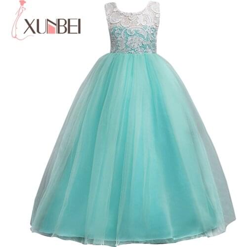 Floor Length Ball Gown Flower Girl Dresses 2020 Soft Tulle Lace First Communion Dresses For Girls Kids Evening Gowns