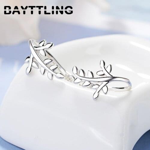 BAYTTLING Hot Sale 14mm 925 Sterling Silver Luxury Leaf Ear Clip Earrings For Women Charm Wedding Jewelry Gifts