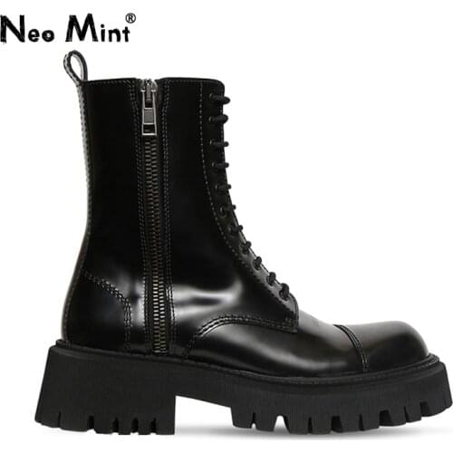 Luxury Brand Designer Platform Boots Women Patent Leather Side Zipper Ankle Boots for Women Chunky Motorcycle Boots Shoes Woman