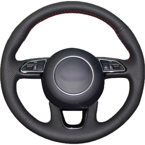Black Artificial Leather Hand-stitched No-slip Car Steering Wheel Cover for Audi Q3 2013-2018 Q5 2013-2017 Q7 2012-2015