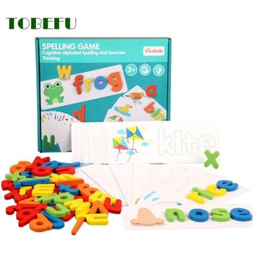 Child Montessori Spell Word Game Wooden Jigsaw Letter Alphabet 3D Puzzle Early Learning Educational Interactive Toys for Kids