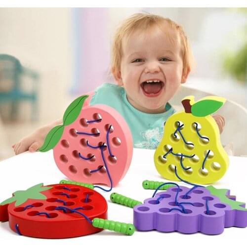 Montessori Kids Educational Toys Fun Wooden Toys Worm eat Fruit Apple Pear Funny Wooden Puzzle Toys for Children Gift 1 2 3 Year