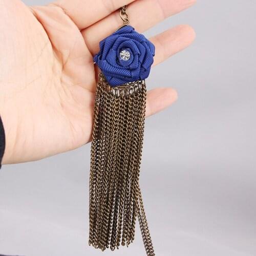 Tassels rose pendants sweater Long necklace for womens bohemian Chokers fashion bronze queen black jewelry Rhinestone Ornament