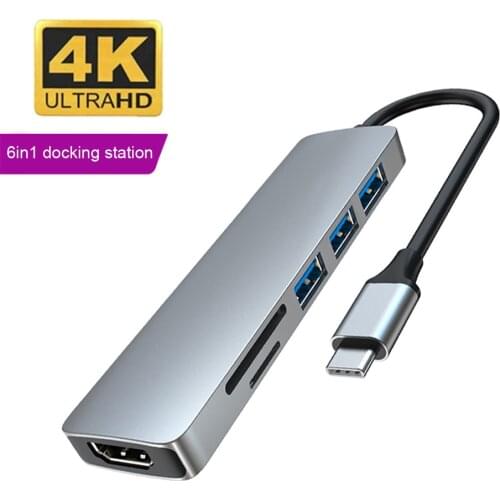 6in1 Type C Hub to SD TF Card Reader HD 4K Extend Display USB3.0 USB C Docking Station for Macbook Laptop