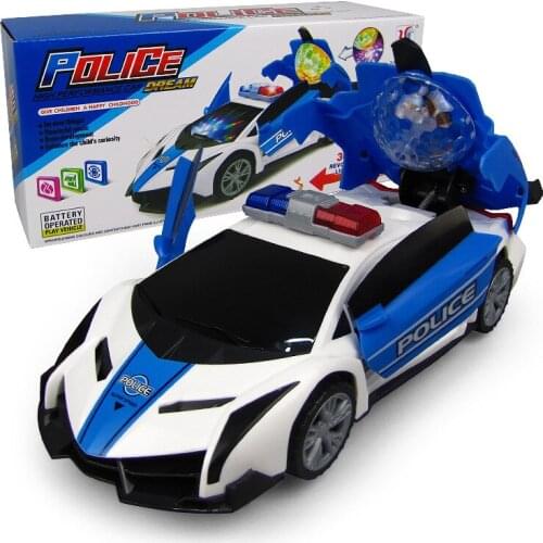Electric Police Music Car Light 360 Degree Deformation Rotating Toy Children Gift