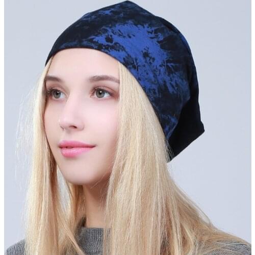 Geebro Womens Tie Dye Slouchy Beanies Hat Spring Cotton Beanie For Women Female Black Hats Skullies Girls Bonnet Cap balaclava