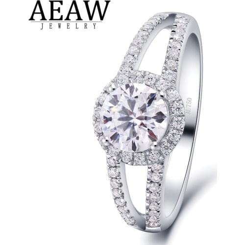 1.0carat 6.5mm Round Excellent Cut Moissanite Engagement Ring Test Positive Certification for Lady Real White Gold 18k