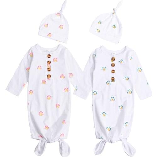 Infant Sleeping Bag Set Summer Autumn Baby Girls Boys Rainbow Printing Long Sleeve Sleeping bag+Hat Casual Cotton Clothes Sets