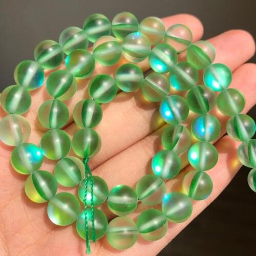 Frosted Austria Green Crystal MoonStone Glitter Round Natural Loose Beads For Jewelry Making Diy Bracelet Necklace 6 8 10 12mm