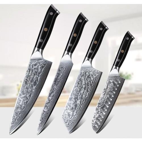 TURWHO 4 Pcs Knives Sets 67 Layers Damascus Steel Kitchen Knives Super Sharp Professional Chef Cleaver Santoku Utility Knife Set