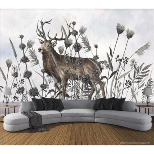 Papel de parede Nordic hand painted elk flowers and plants 3d wallpaper mural,iving room tv wall bedroom wall papers home decor