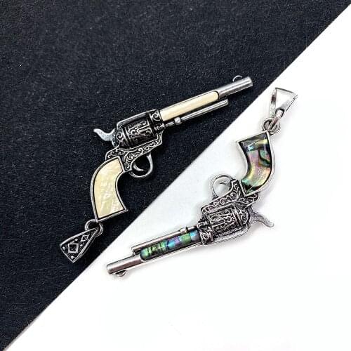 Natural Abalone Shell Pearl Gun Retro Gun Shape Pendant Necklace DIY Jewelry Making Results Size 30X62mm Exquisite Jewelry