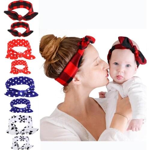 New Colorful Boho Newborn Toddler Headband Ribbon Elastic Cloth 2Pcs/Set Mother Baby Headdress Kids Girl Bow Knot Hair Bands
