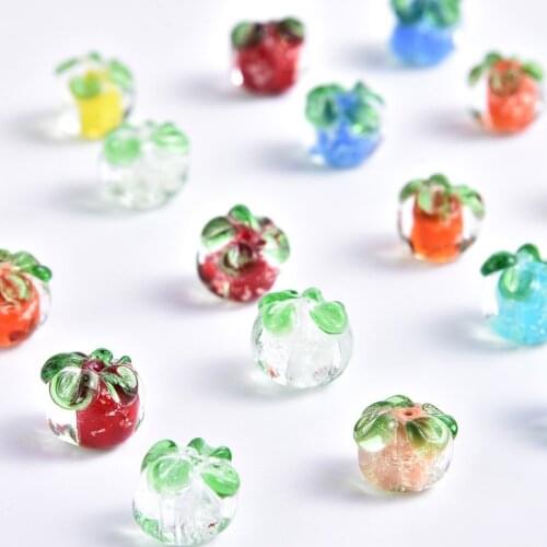 New style 50pcs/lot 12mm color print cartoon persimmon shape glass Straight hole beads diy jewelry earring/bracelet accessory